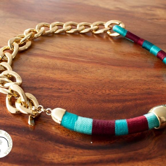 Handmade colorful necklace gold plated heavy new blue brown - Picture 3 of 3